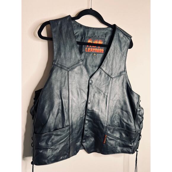 VTG HOT LEATHERS Unisex Black Motorcycle Vest Size XL Lace-UP Sides Snap Closure - Picture 5 of 8